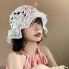 Knitted Hollow Bow Fisherman Hat Women Sun Protection Face Small Lace Basin Hat Japanese Big Head Hat Trendy