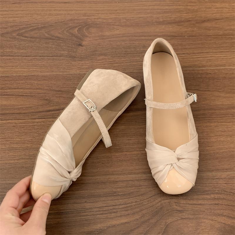 

Fashion One Strap Suede Inside Heightened Flats Women s Round Toe Shallow Mouth Pleated Anti-Slip Wear-Resistant Low Top Shoes 40 абрикосовый