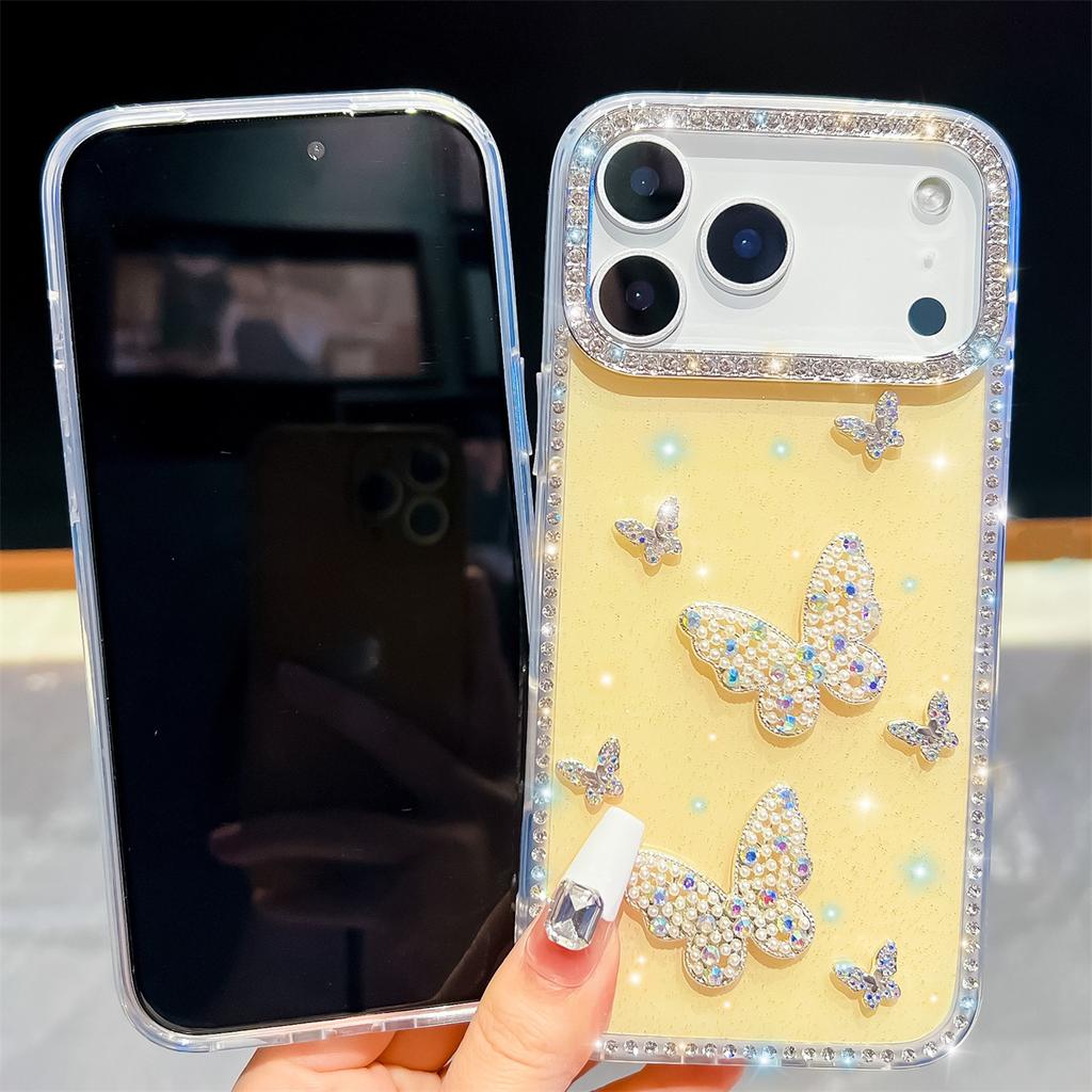 Handmade Sparkly Diamond Butterfly Swarm IMD Phone Case, Compatible with iPhone 13,iPhone 14,iPhone 15,iPhone 16,iPhone 17 Series