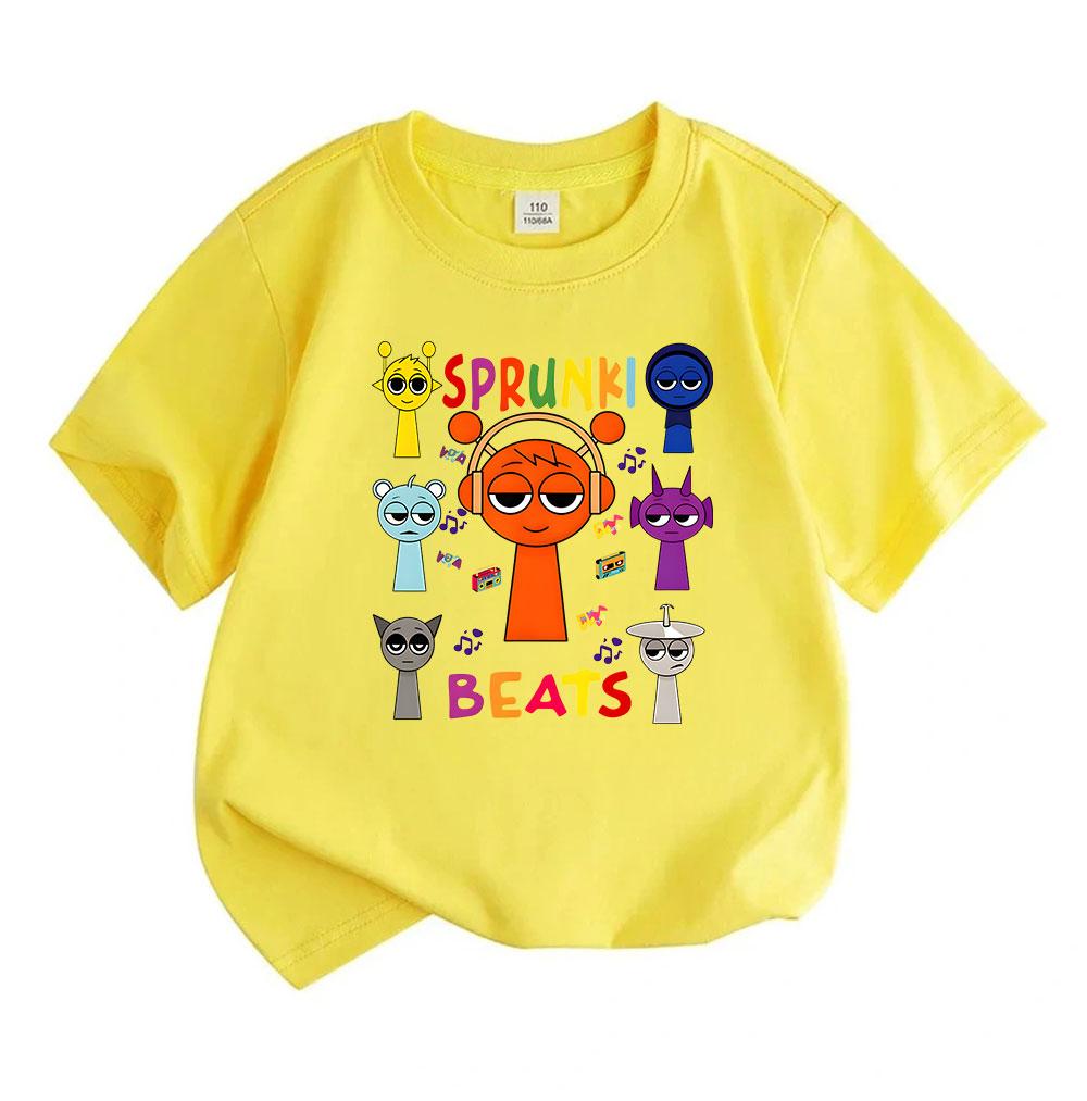 Kids Boys Girls 100% Cotton Crew Neck Short Sleeve T-Shirt, Funny Music Cartoon Sprunki Beats Character Print Casual Soft Tee Tops for Daily Play Wear