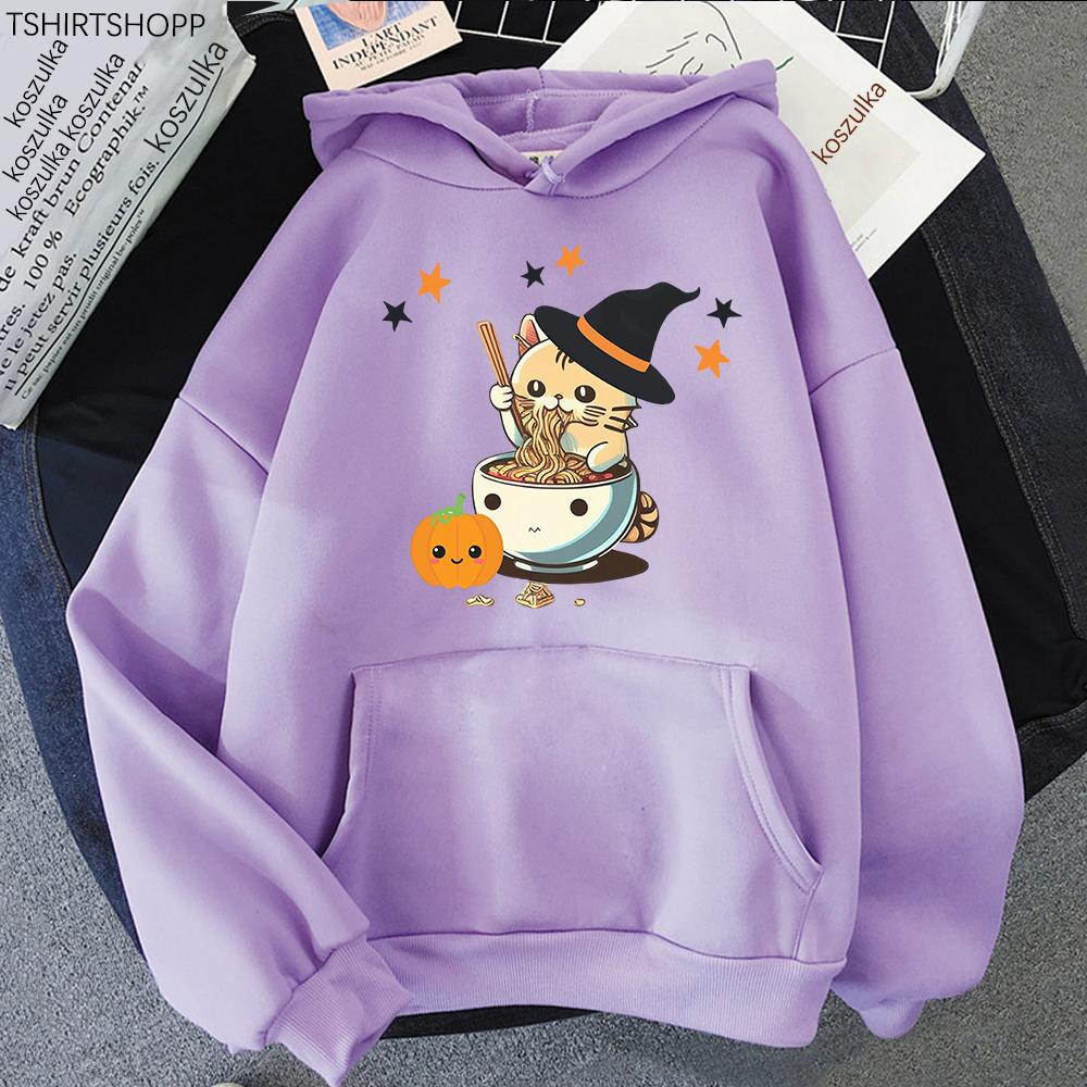 Funny Cat Halloween Hoodie Fashion Women Aesthetic Vintage Ramen Flower Pumpkin Hoodies Unisex Christmas Pullovers Sweatshirts