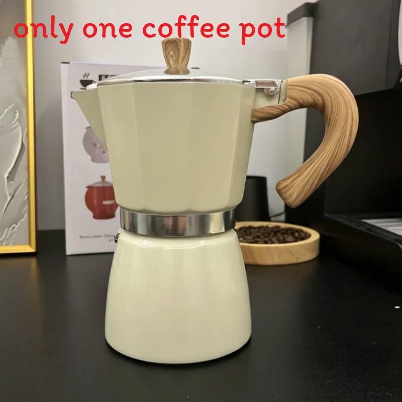 Caffettiera Moderna Minimalista in Alluminio con Manico in Legno per la Preparazione in Casa