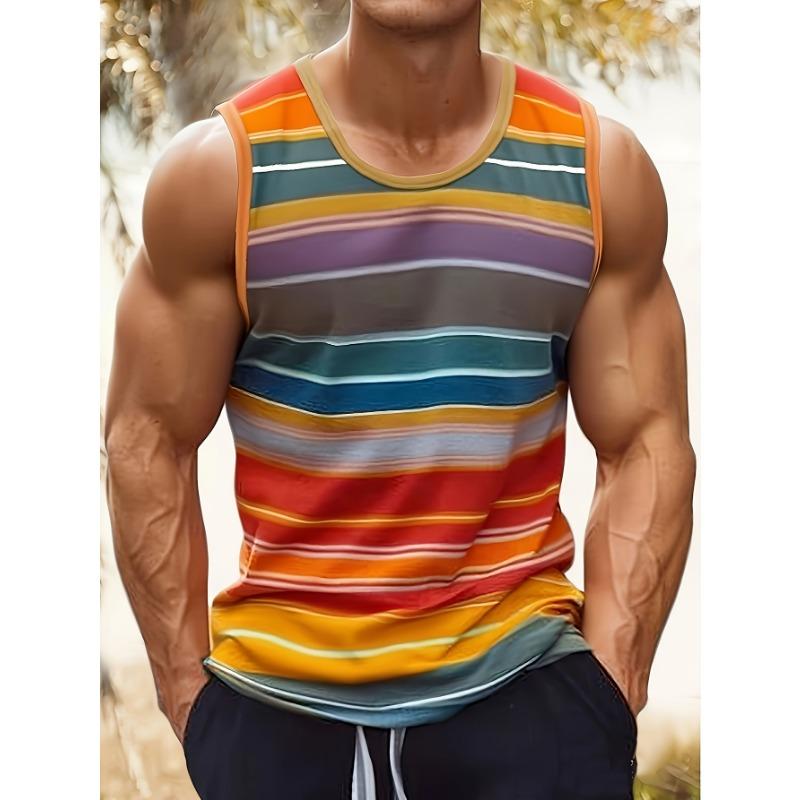Herren Plus Size Schwarz-Grün Kontraststreifen Ärmelloses T-Shirt - Lockerer Schnitt Sommer Fitnessstudio & Freizeit