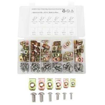 115pcs U Nut Clip Kit 4 Size M4 M5 M6 M8 Colorful Galvanized Car Clip Screw Assortment for Car Motorcycle