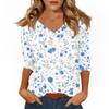 Women's Tops Three-quarter Sleeve Shirt V-neck Loose Casual Shirt Print T-shirt