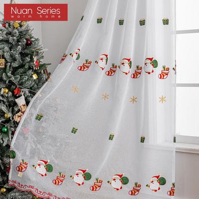 1PC Nuan Series Christmas Style Sheer Curtains Exquisite Santa Claus Pattern Embroidered Tulle for Living Room Bedroom Balcony Window Home Decor