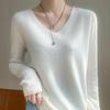 Women's V-Neck Wool Sweater: Autumn/Winter Loose-Fit, Solid Color Knit Pullover with Long Sleeves