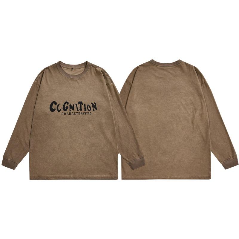 Fat Crew Neck American Vintage Pattern Printed Men's T-Shirt--Lightweight and wrinkle-resistant, versatile commuter long-sleeved sweater