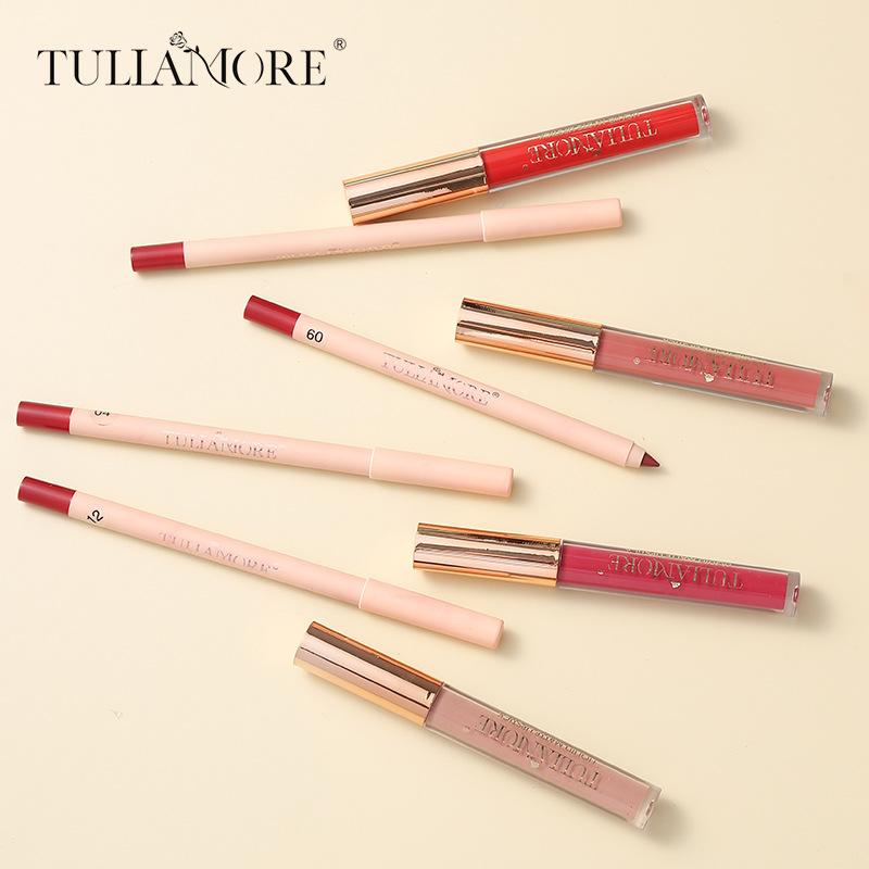 Dimshow Liquid Lip Gloss Lipliner Pencil Combination Durable Easy Makeup Matte Lipstick Velvet Lipliner Don'T Take Off Makeup