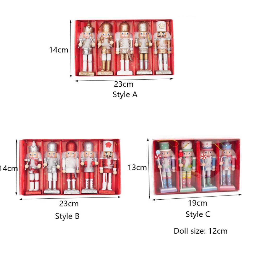 5Pcs/Set Glitter Nutcracker Puppet Ornament Wood Christmas Tree Decoration  Kid Gift