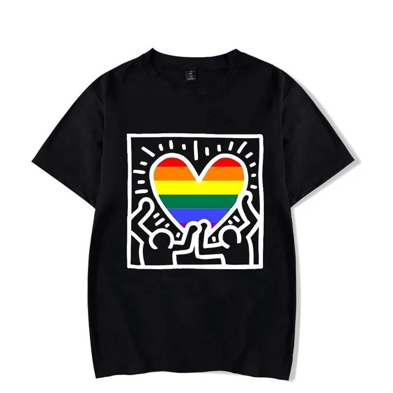 Rainbow Heart Print TShirt LGBT Pride Month T Shirts Lesbian Gay Bisexual Transgender Queer Y2k Tops Tee Cute Oversized T Shirt