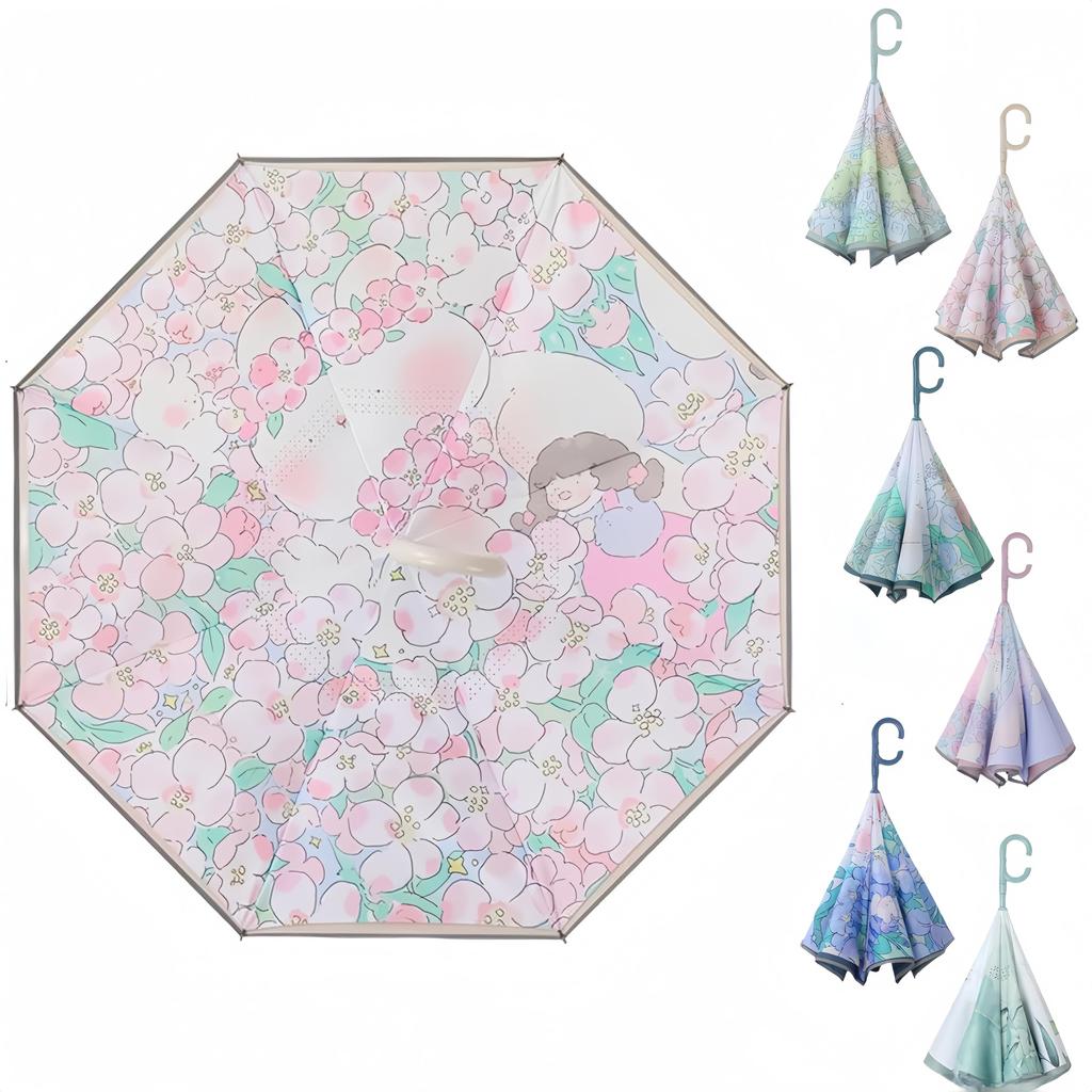 Rekucci Inverted Floral Keeps Hands Long Rain Sun and Car Rainy Protects Against Strong Suitable for Men and Women Koi Umbrella, Print, Freestanding,