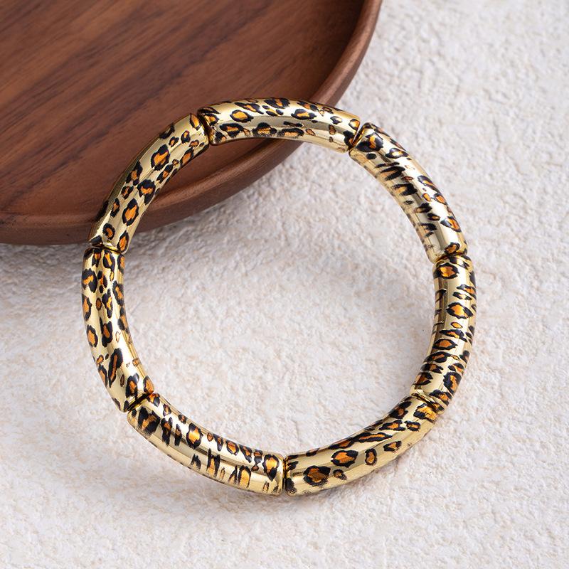 Персонализированный Стиль Ретро Браслет из Бусин Эластичный Акриловый Дизайн с Текстурой Пятен Браслет Женский Бохо Стиль