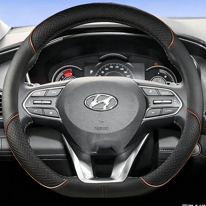Skórzana Pokrowiec na Kierownicę Samochodową dla Hyundai I30 Tucson Ioniq N Grand I10 Elantra I30n I20 Ix35 Palisade Ix20 Kona Santa fe