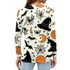 Women's Fashion Casual Halloween Printed V-Neck Button Trim Long Sleeve T-Shirt Top