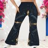 Women Plus Size High Waist Red Blue Star Printed Full Length Flared Pants