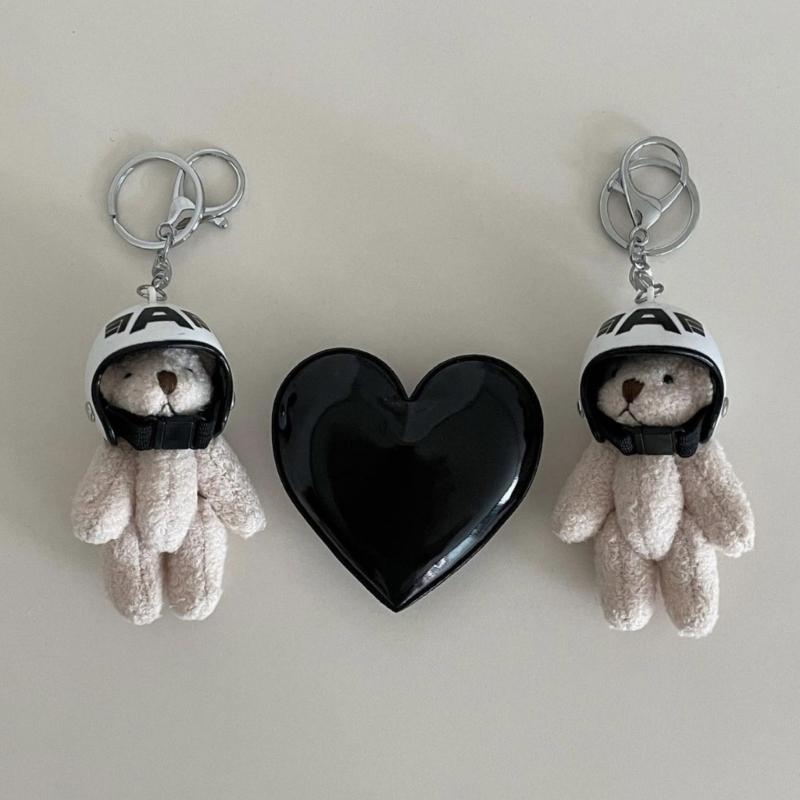 Plush Bear Keychain with Helmets Fashionable Bag Decorative Pendant Creative Soft Stuffed Animal Charm for Backpacks