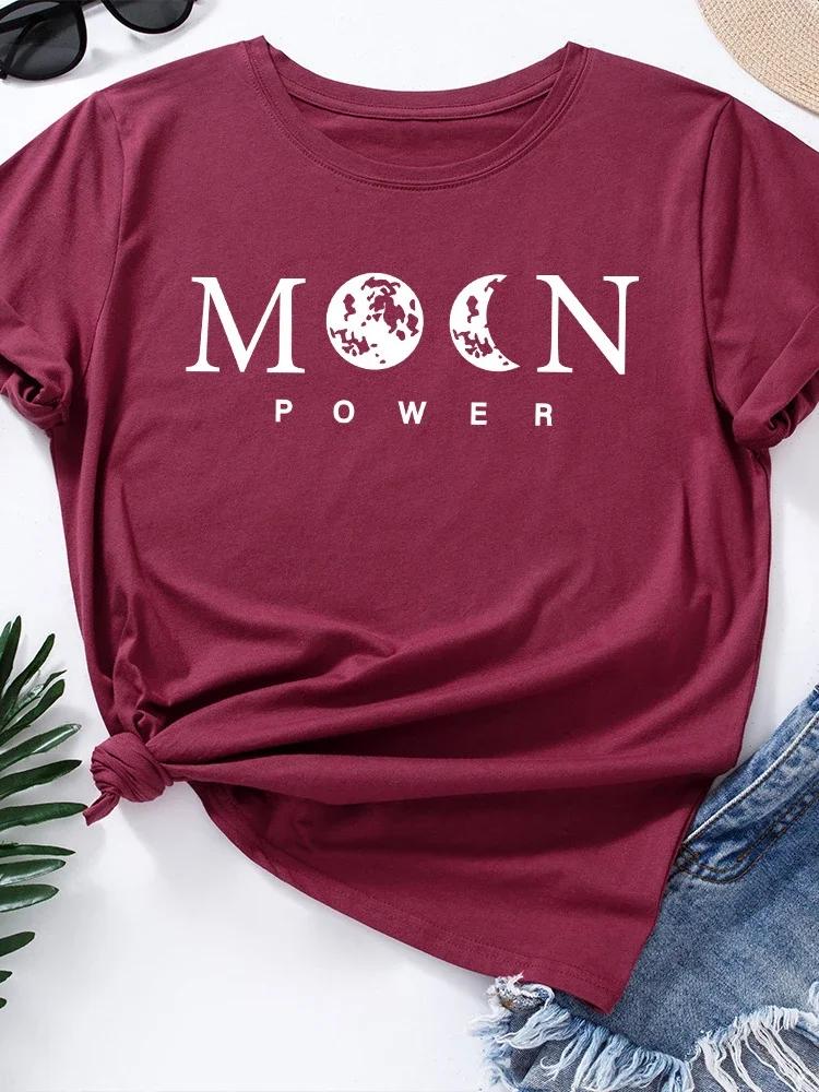 Moon Power Print T Shirt Women Short Sleeve O Neck Loose Tshirt Summer Women Causal Tee Shirt Tops Camisetas Mujer