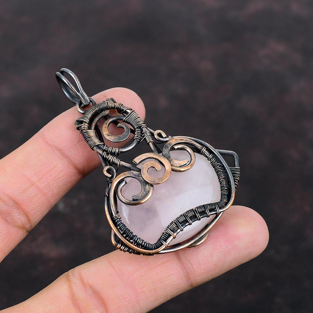 Rose Quartz Pendant Copper Wire Wrapped Pendant Rose Quartz Jewelry Handmade Brand New Pendant Copper Wire Jewelry Gemstone Pendant For Gift