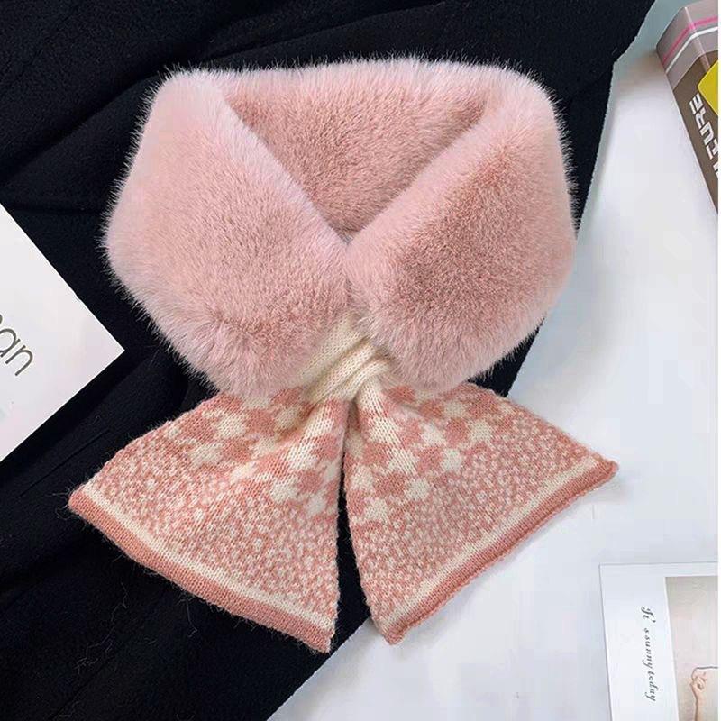 Small Scarf Imitation Rabbit Fur High End White Collar Plush Scarf for Women Autumn and Winter Cross Scarf Cute Versatile Student Collar