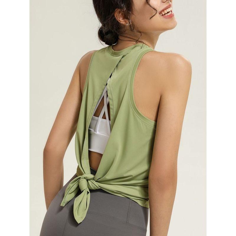 

Спортивный стиль без рукавов жилет женский лето новый с разрезами на бретелях красивая спина для бега фитнеса йоги одежда топ-накидка Green M