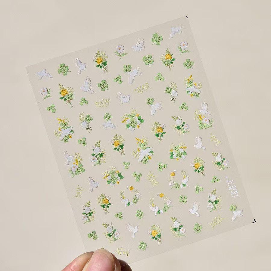 Spring Daisy 3D Nail Stickers: Cute, Fresh, Embossed Art for Simple Nails.
