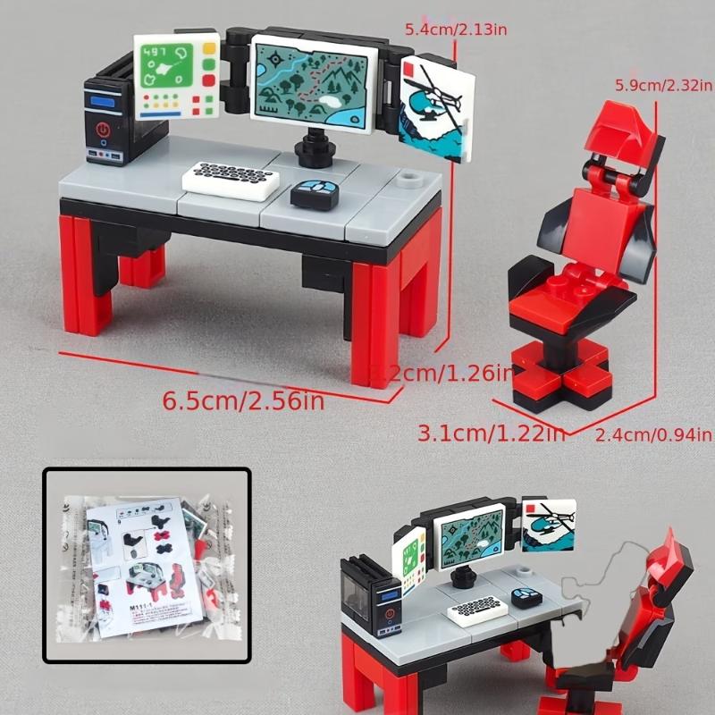 

Computer Desk And Chair Competition Set, Building Block Minifigures, Scene Model Equipment, Small Particle Parts Toy