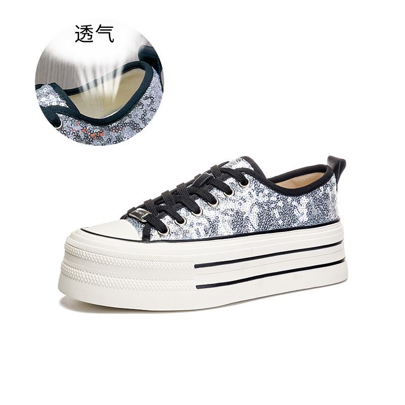 New First-layer Pigskin Inner Lining Board Shoes 2025 Spring Platform Casual Fashion Women's Shoes Ins Wind Silver White Shoes
