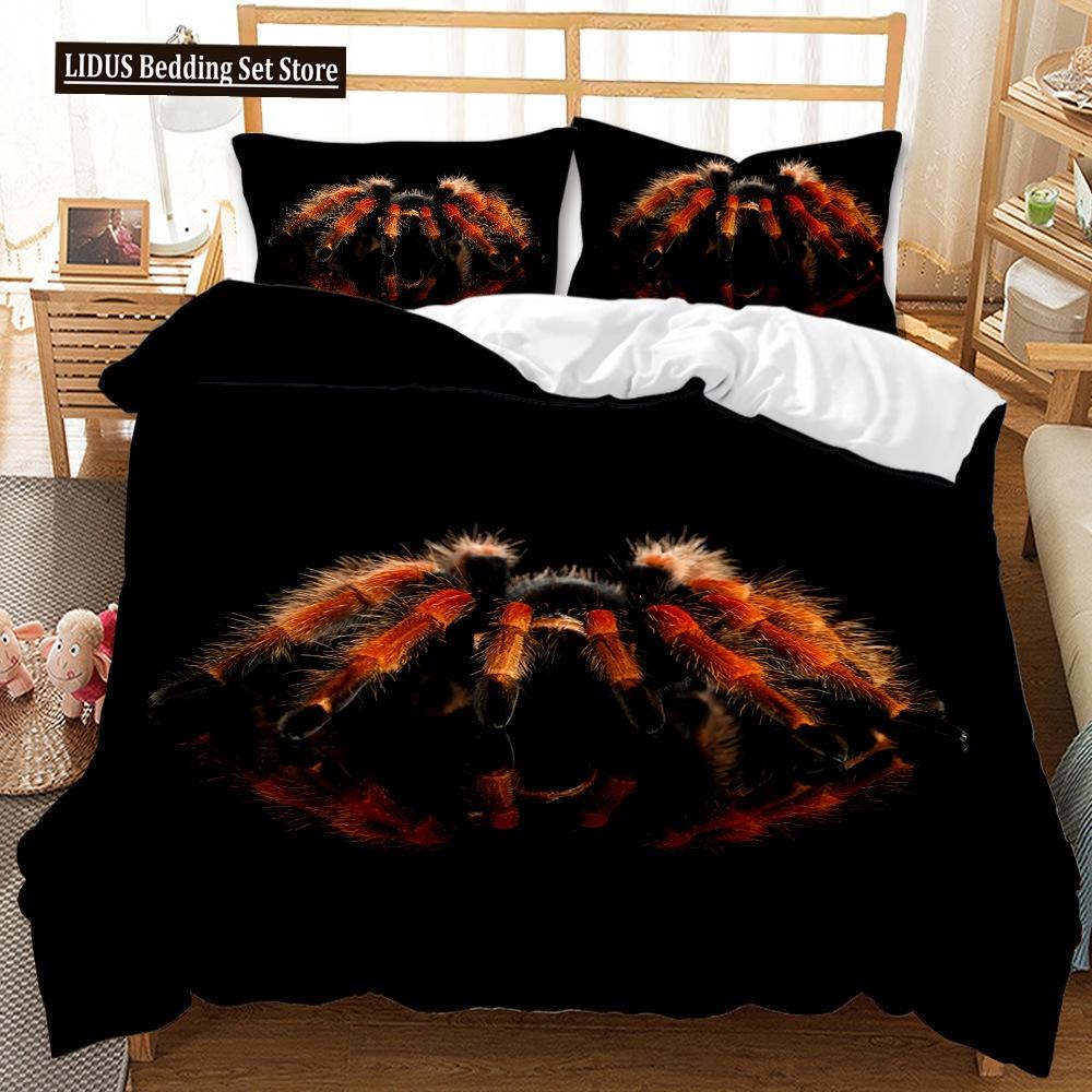 Tarantula Print Bedding Set King Full 3D Print Black Spider Comforter Cover Set Insect Theme For Boy Teen Polyester Bedding Set