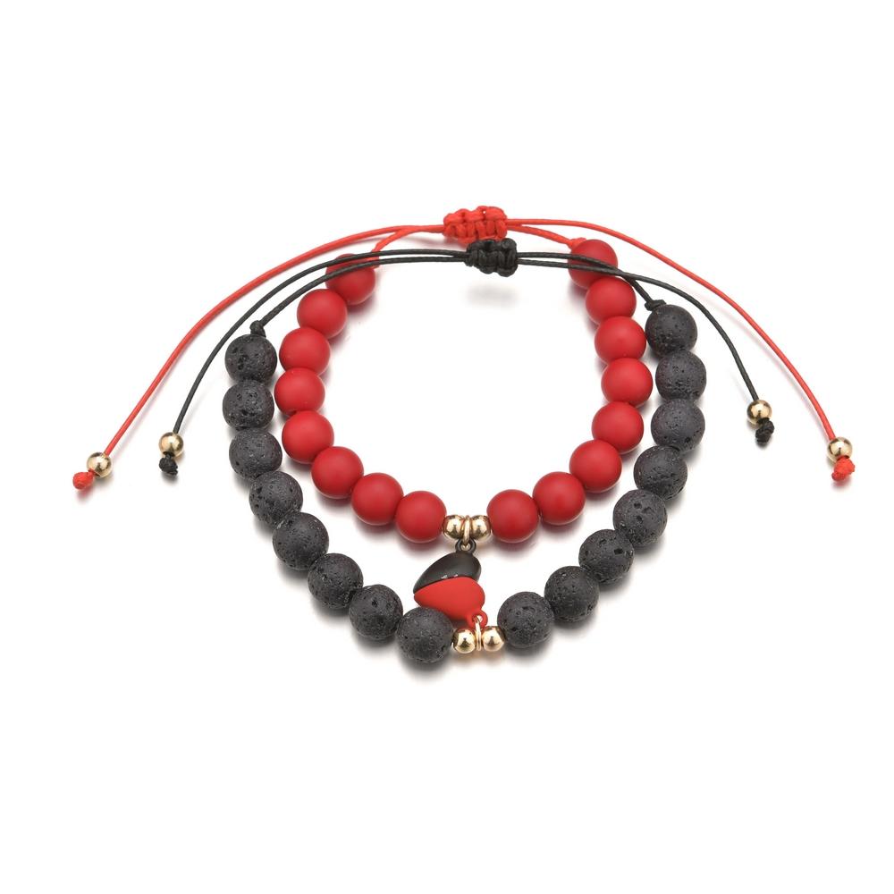 2 Piece Creative Fashion Beaded Magnetic Charm Love Pendant Knitted Couple Bracelet Jewelry Gift Wrist Accessories