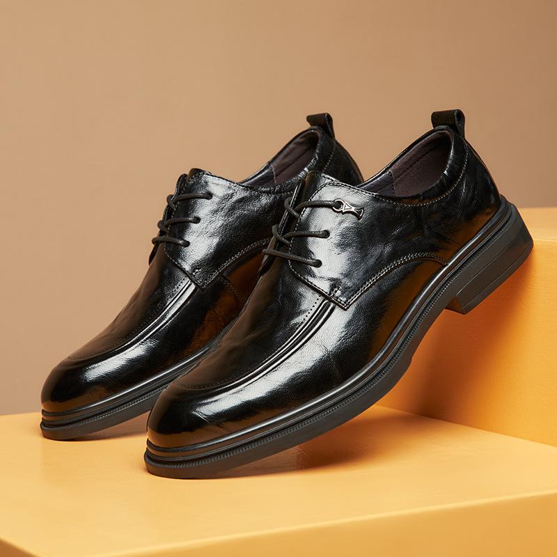 Boty z první vrstvy hovězí kůže Pánská kůže Prodyšná Měkká spodní část Britská kulatá hlava Business Formální Pánská obuv Měkký povrch Běžné