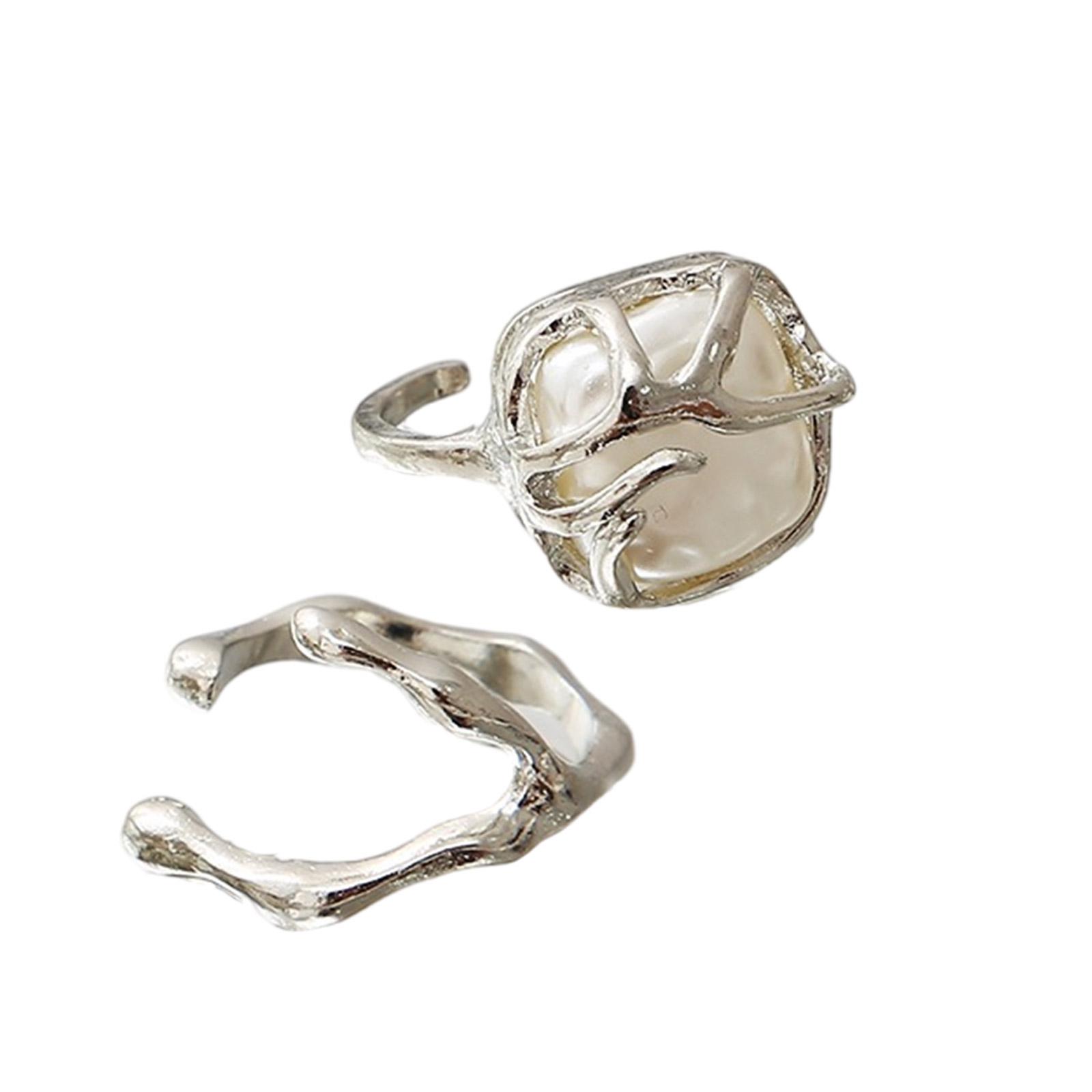

Fashionable Statement Rings With Unique Irregular Pearls Craft from Sturdy Alloy Materials for Special Occasions серебряный