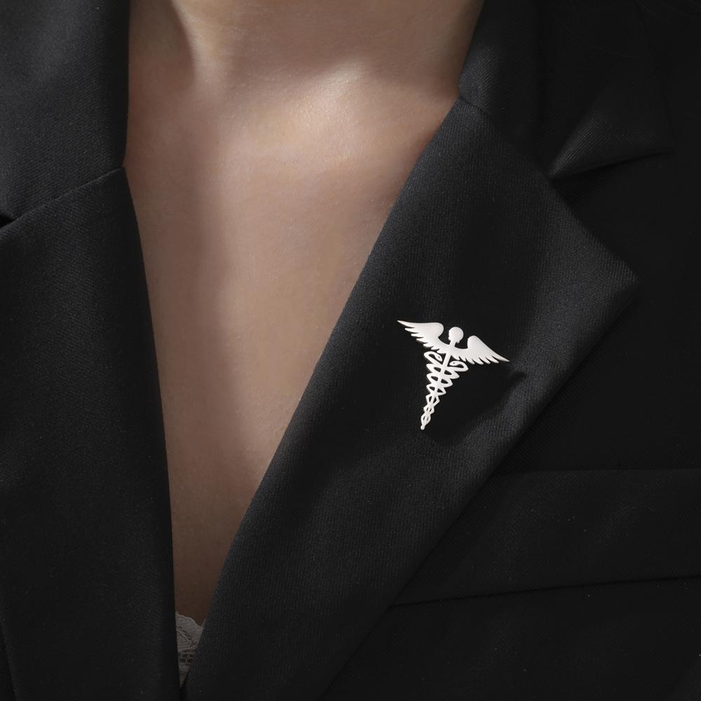 Dawapara Caduceus Symbol Brooch Pin Medical Symbol Accessories Travelers Talisman Graduation Gift Stainless Steel Jewelry