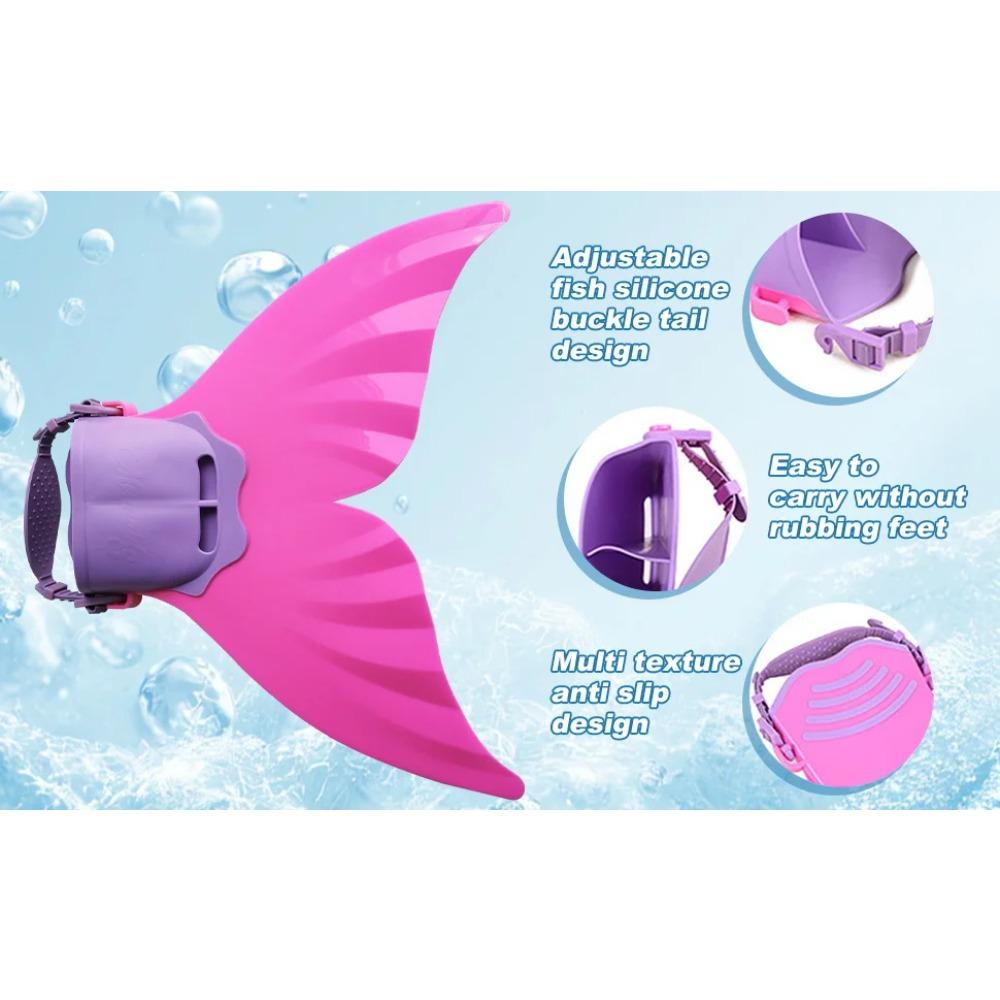 Aletas de Sirena de Silicona Ajustables para Entrenamiento de Natación y Playa, Cuerpo Suave Aleta Dura con 3 Agarre Antideslizante, Equipo de Foto Cosplay para Niño