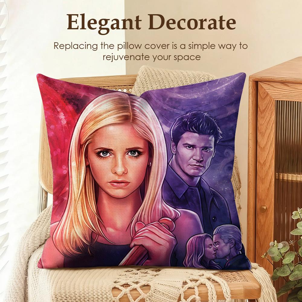 TV BBuffy the Vampire Slayer Cushion Cover Natural Linen Organic Fabric DoubleSided Printing Sofa Home Decor Gift Pillow Case