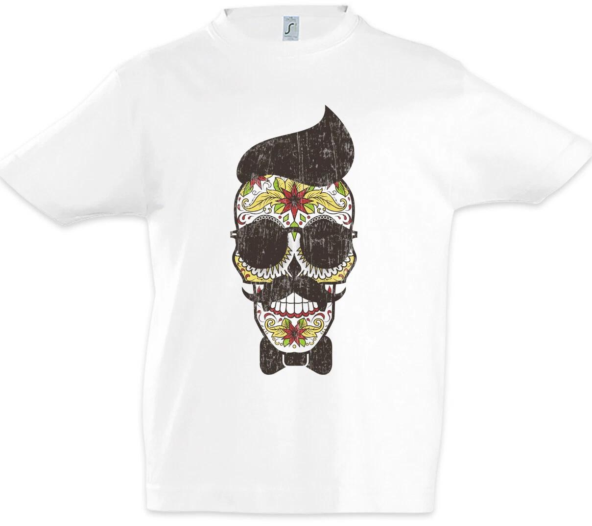 Sugar Skull Hipster Kids Boys T-Shirt Holi Tattoo Tattooist Headshot Mexico 140
