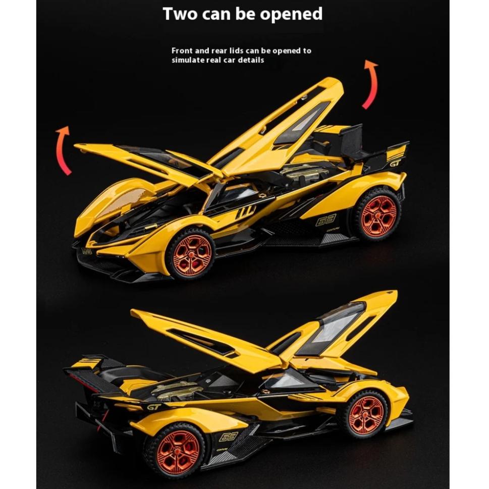 1/32 Scale Lambo V12 Concept Car Alloy Toy Model with Sound, Light & Spring-Back Action - Ideal Gift for Car Lovers & Kids Alike