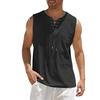 Cotton Linen Shirts Men's Casual Sleeveless Vest Lace Up Shirts Retro V Neck Tank Tops Loose Shirt Male Solid Color Clothes