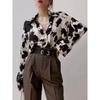 Spring Autumn Loose Cow Pattern Printed Women Shirt Korean Fashion Long Sleeve Vintage Office Blouse Female Lapel Casual Elegant Clothing