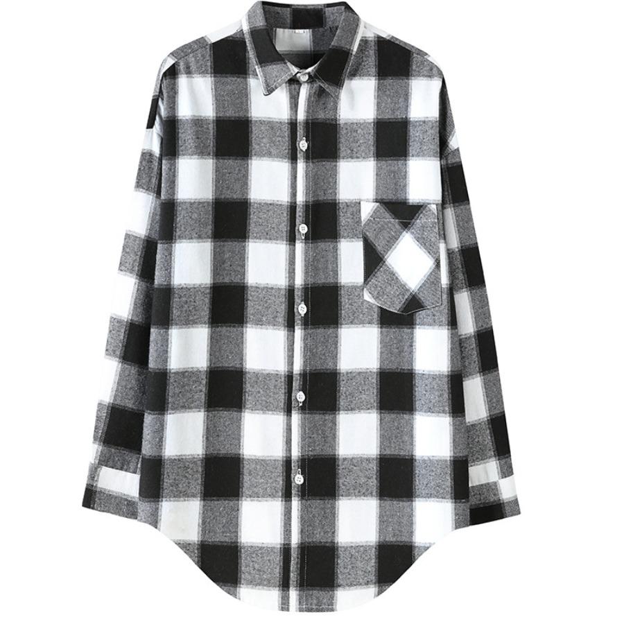 

Класична сорочка в клітку. Однотонні топи. Весна-осінь. Сорочки з довгими рукавами. Жіночі бавовняні блузки з щіткою. Азіатський розмір. M