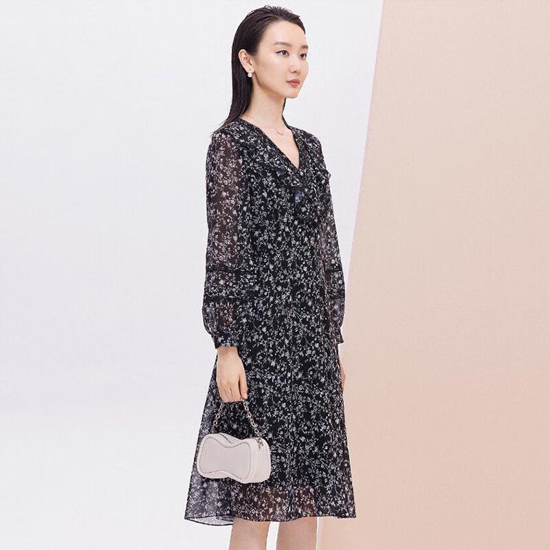 JESSIE Women's French Ruffle Long Sleeve Printed Dress