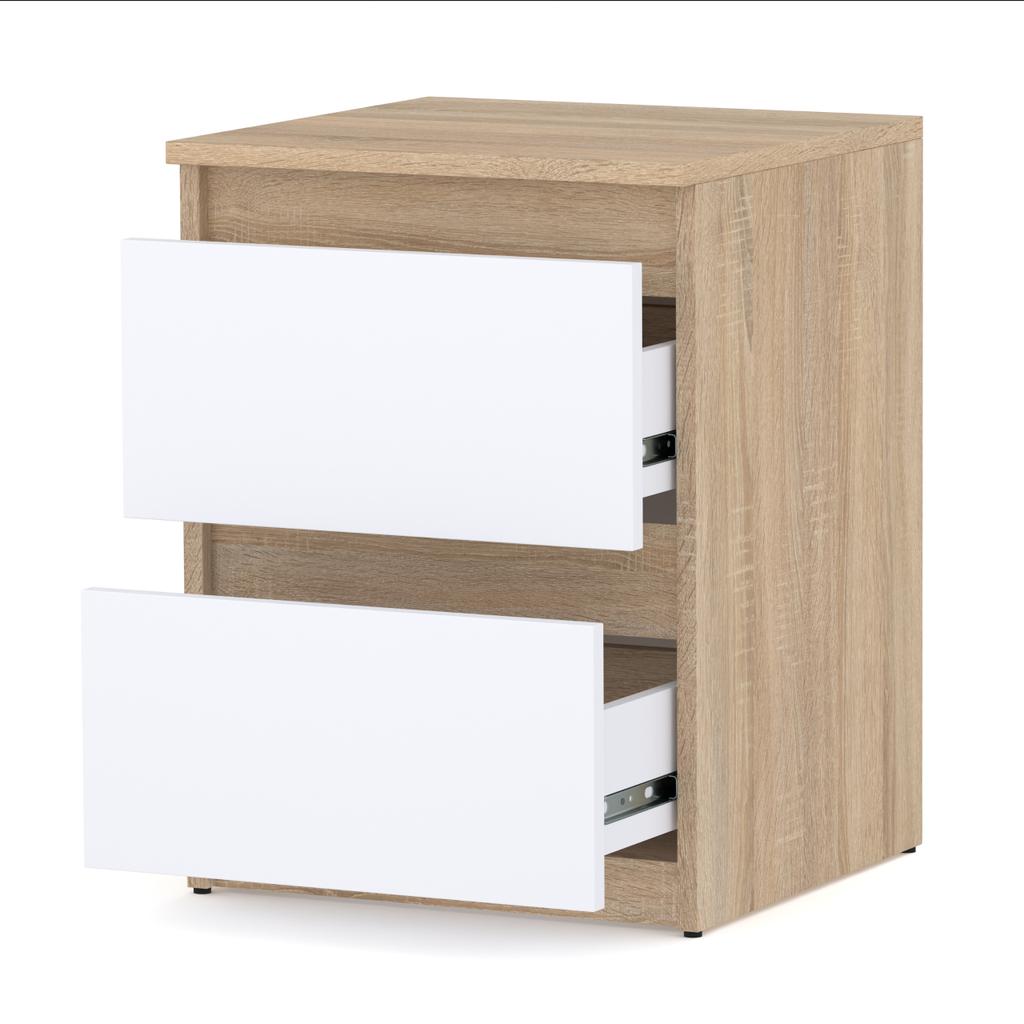 Nachttisch Sonoma Eiche Weiß Matt 40 cm 2 Schubladen Nachttisch