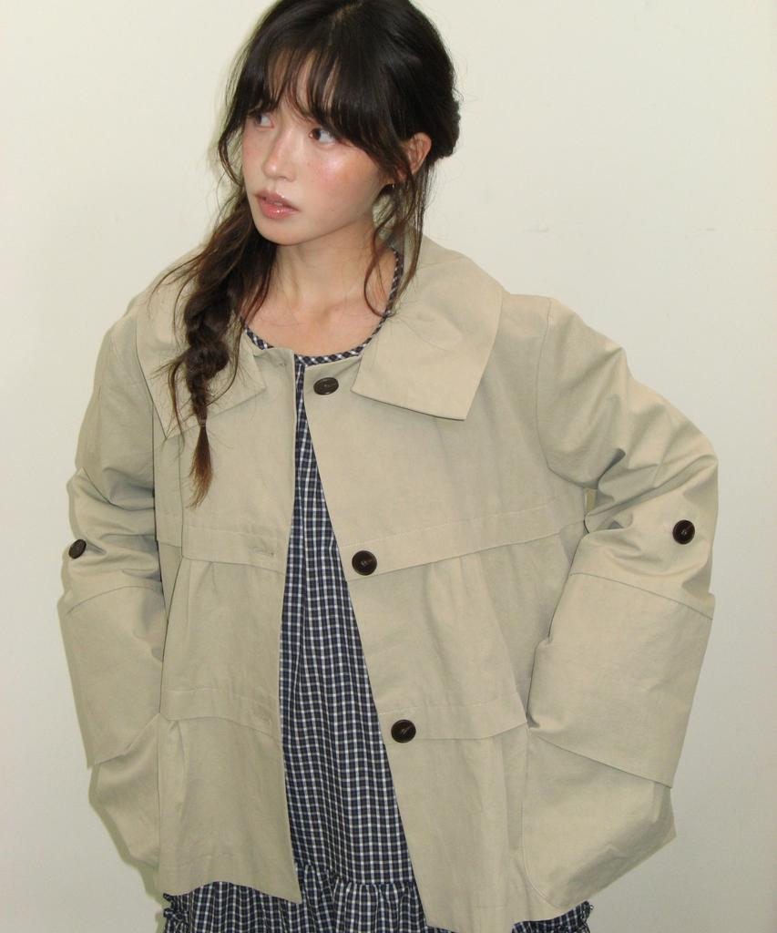 RONRON Frill Collar Shirring Jacket Beige
