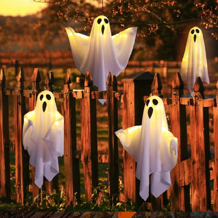 2Pcs Haunting LED Specter Hangings Ornament for Halloween Glowing Specter for Chilling Outdoor Lawns and Garden Display