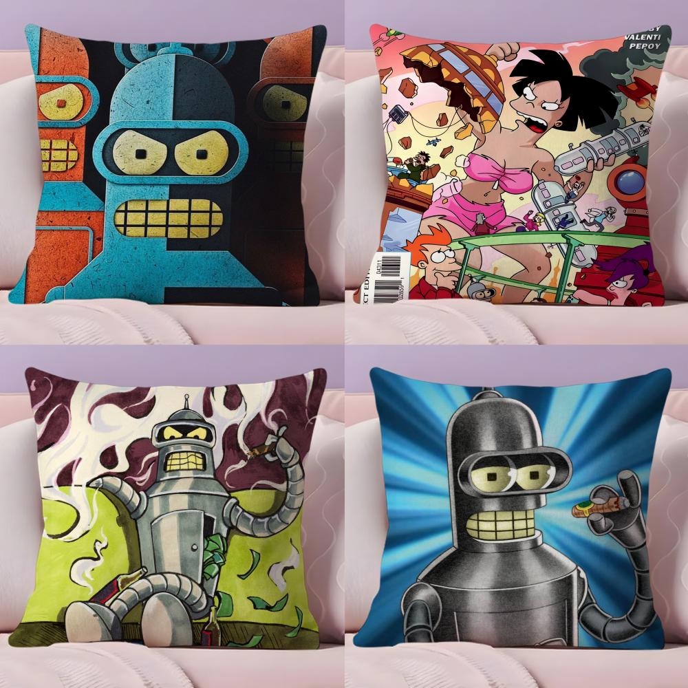 Cartoon F-Futurama Cushion Cover Plush Fabric Soft Double-Sided Printed Sofa Warm Winter Home Gift Pillow Cover