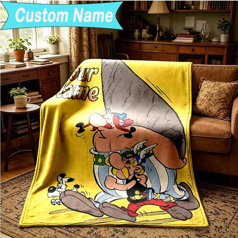 1PC Custom Name Blanket Asterix Friends Flannel blankets Patterns Throw Blanket All-Season Soft Gift for Couch, Bed, Camping, Birthday gifts