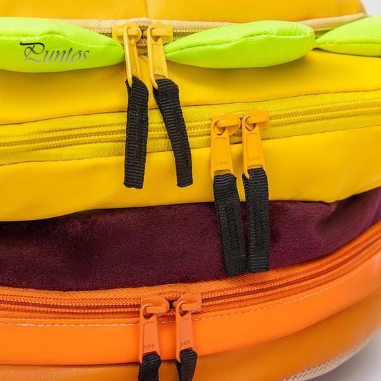 Batoh na hamburger s nastavitelnými popruhy, realistický 3D design, velká kapacita, prostorné přihrádky, úložný pouzdro na batoh na cheeseburger