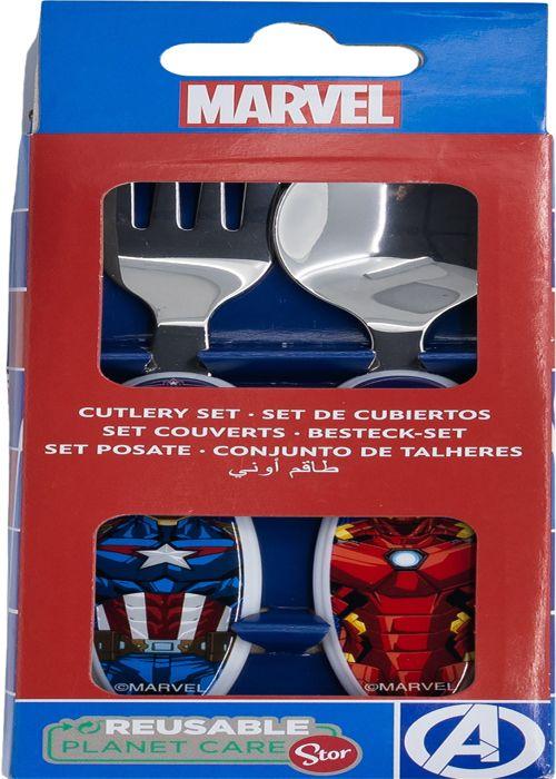 Tataway Ensemble 2 couverts enfants Marvel acier inoxydable bleu Avengers Captain America Iron Man bouts arrondis
