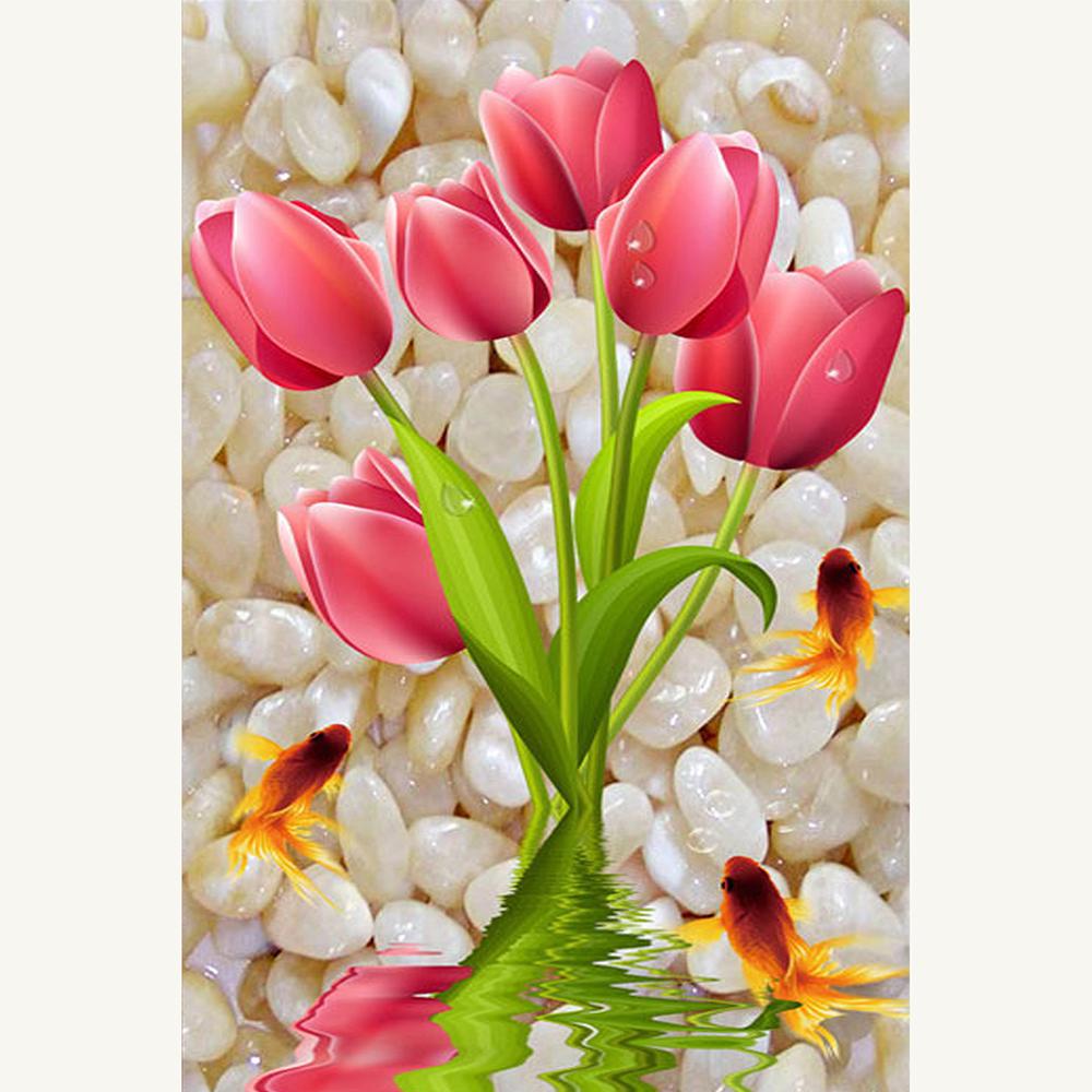 5D DIY Round Full Diamond Painting Tulips Flower Diamond Embroidery Full Square