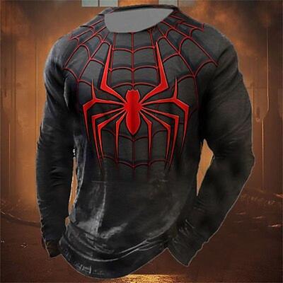 Graphic Spider Casual Men's 3D Print T Shirt Tee Sports Outdoor Holiday T Shirt Long Sleeve Crew Neck Shirt Clothing Apparel